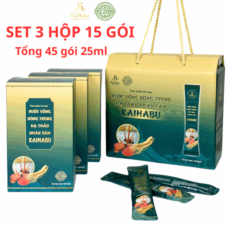 Set 3 Hộp 15 gói – Nước Đông trùng hạ thảo nhân sâm KaiHabu, mỗi gói 25 ml