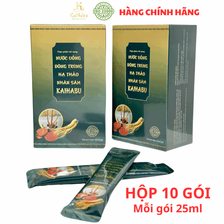 Hộp 10 gói - Nước uống Đông trùng hạ thảo nhân sâm KaiHabu, mỗi gói 25 ml