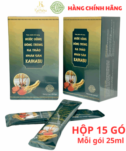 Hộp 15 gói - Nước uống Đông trùng hạ thảo nhân sâm KaiHabu, mỗi gói 25 ml